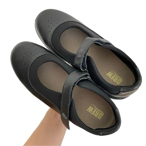 Drew Mary Jane Shoes Womens 9.5 W Wide Black Leather Cushion Sole Comfy Flats - Picture 5 of 13